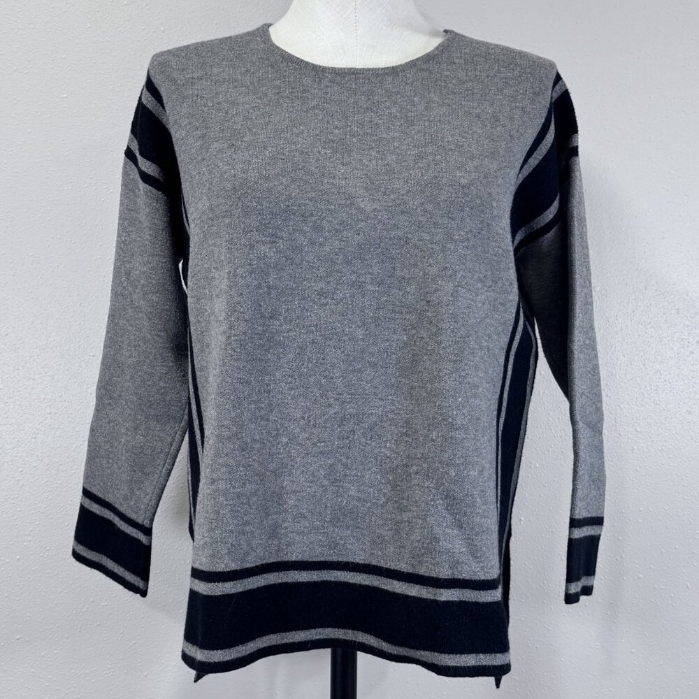 2 Sisters Sweater Womens S/M Dolman Split Hem Crew Neck Long Sleeve Black Gray